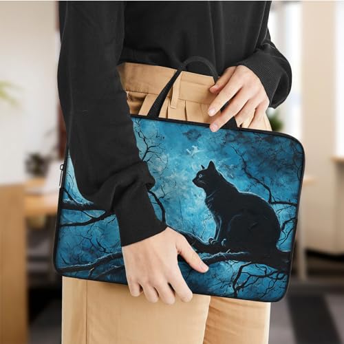 Laptop Sleeve Bag with Handle Computer Protective Soft Cover Case for 14 Inch 13 Inch Laptop,Black Cat on Tree - color: Black Cat on Tree