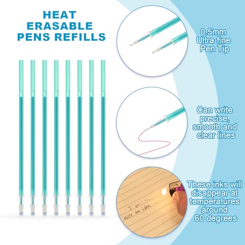 PATIKIL 48 Pcs Erasable Gel Pens Refills, 0.5mm Heat Erasable Pens Refills for Fabric Disappearing Ink Fabric Marking Pen for Sewing Quilting Writing, Green Ink - color: Green