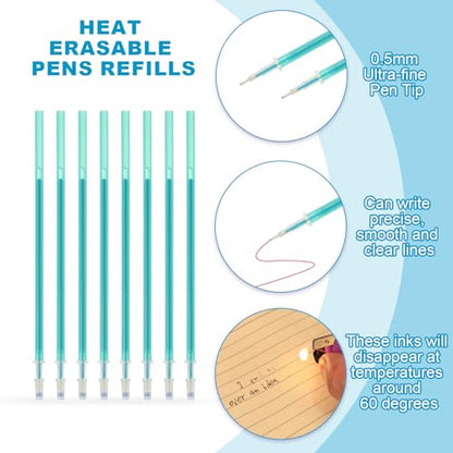 PATIKIL 48 Pcs Erasable Gel Pens Refills, 0.5mm Heat Erasable Pens Refills for Fabric Disappearing Ink Fabric Marking Pen for Sewing Quilting Writing, Green Ink - color: Green