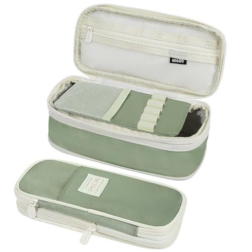 MoKo Large Capacity Pencil Case, Aesthetic Pencil Pouch Bag with Zipper, Cute Pen Case Stationery Organizer Holder for Office/School Supplies, Back to School Gift, Green - color: Green-1 Pen Case