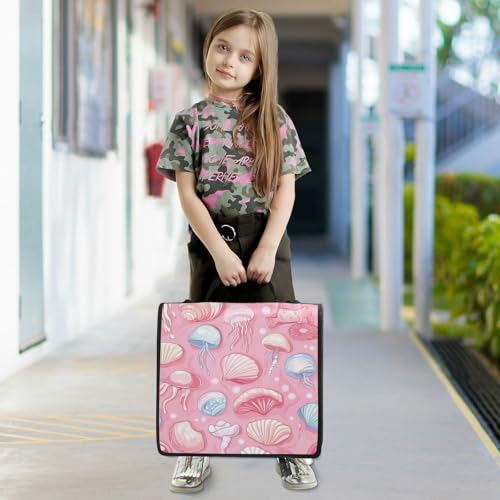 Pink Shells and Jellyfish Zipper Binder 3 Ring 1.5 Inch School Binder Organizer with Shoulder Strap Handle File Folder Pockets Large Capacity Students Girl Boy Men Office Work - color: Pink Shells and Jellyfish