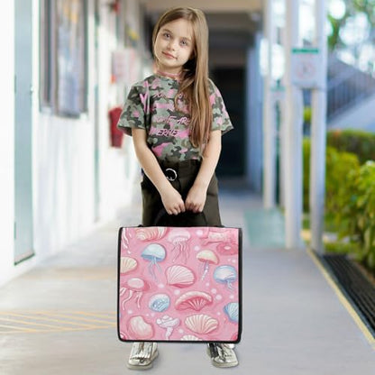 Pink Shells and Jellyfish Zipper Binder 3 Ring 1.5 Inch School Binder Organizer with Shoulder Strap Handle File Folder Pockets Large Capacity Students Girl Boy Men Office Work - color: Pink Shells and Jellyfish