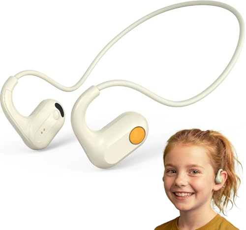 ANCwear Kids Open Ear Headphones for School & Sports, 85dB Safe Volume Bluetooth 5.3, 17g Lightweight Air Conduction, IPX6 Waterproof with Mic, Magnetic Charging, 10H Battery, Ages 5+ Beige - color: Beige