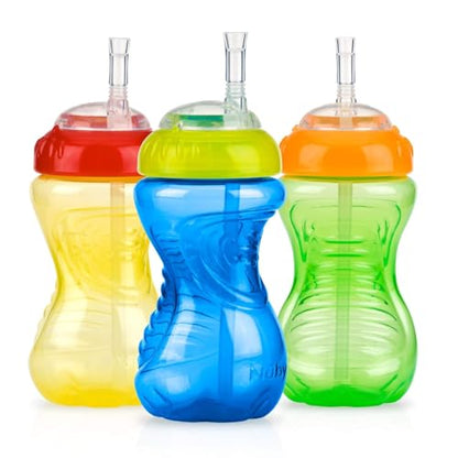 Nuby No-Spill Sippy Cup with Flex Straw - (3-Pack) 10-Ounce Bottles - Sippy Cups for Toddlers 12+ Months - Neutral Color Training Cups for Toddlers - color: Blue, Green & Yellow