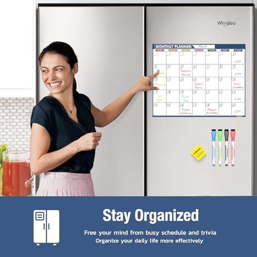 HOMiDEK Magnetic Dry Erase Calendar for Refrigerator: Fridge Whiteboard Calendar Magnet Monthly Planner Family Planning Board with Dry Erase Markers & Eraser - 14 x 11 Inches - size: 11"W x 14"H, style: Monthly Planner