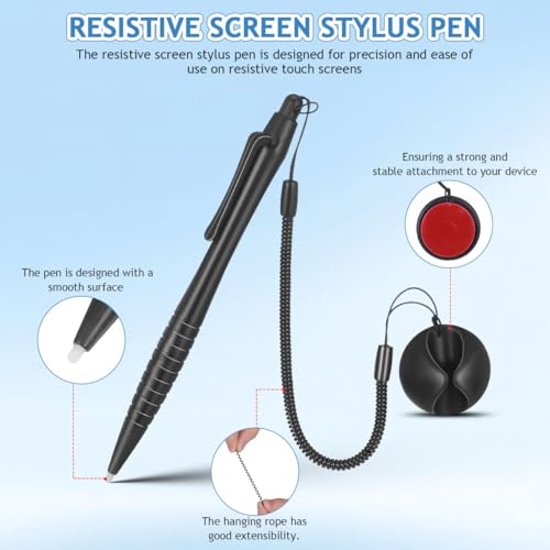 2 Pcs Resistive Stylus Pen Spring Rope, Black ABS Silicone 4.91x0.28 Inch, Hard Tip Touchscreen Navigation POS Machine Industrial Control