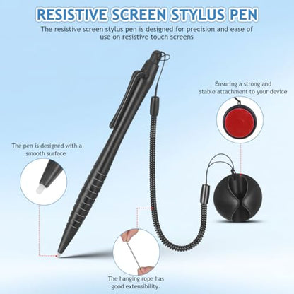 2 Pcs Resistive Stylus Pen Spring Rope, Black ABS Silicone 4.91x0.28 Inch, Hard Tip Touchscreen Navigation POS Machine Industrial Control