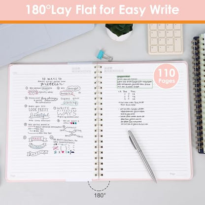 LABUK Spiral Notebook 8.5 x 11, A4 Hardcover Notebooks for Women, 55 Sheets 110 Pages Large Journal for Work, School, (Pink) - color: 2-pink, style: A4