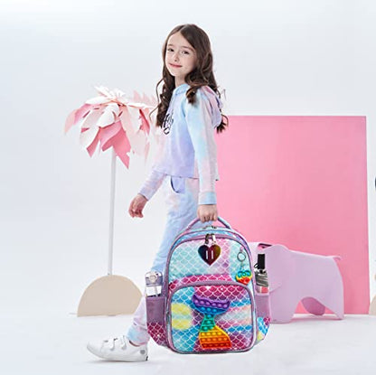 Backpack for Girls Elementary Preschool Kids Lunch Box for School - color: Mermaid Bag