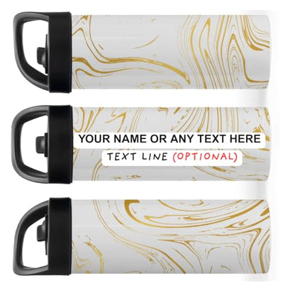 Custom Leakproof Water Bottle 20oz| Gym Tumblers| Running Cup| Adult Tumbler| Marble Sport Bottle (Gold) - color: Gold