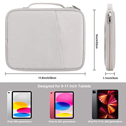 Tablet Sleeve 9-11", Fits iPad Pro 11" M5/M4, Slim Case Friendly | Water-repellent nylon, padded; fits Samsung Galaxy Tab S9/S8; pockets for charger & earbuds — 7 oz, commute & travel ready. - color: White Gray, size: 9-11