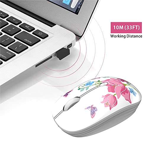 TENMOS M101 Wireless Mouse Cute Silent Computer Mice with USB Receiver, 2.4G Optical Wireless Travel Mouse 1600 DPI for Laptop, Notebook, PC, Computer (Butterfly) - color: butterfly