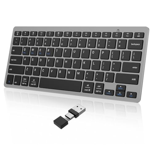 OMOTON Compact Wireless Keyboard for PC/Tablet, USB-C USB-A, Grey | 2.4G wireless with Scissor-Switch quiet keys. Ultra-slim, ergonomic, auto-sleep, 6-month battery. For office, travel & home - color: Grey