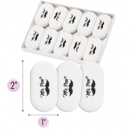 Mr. Pen- White Oval Pencil Erasers, 10 Pack, 1" x 2", Soft Rubber White Pencil Erasers for School, Office, Art Sketching, Homework, Exams, Clean Smudge-Free Correction