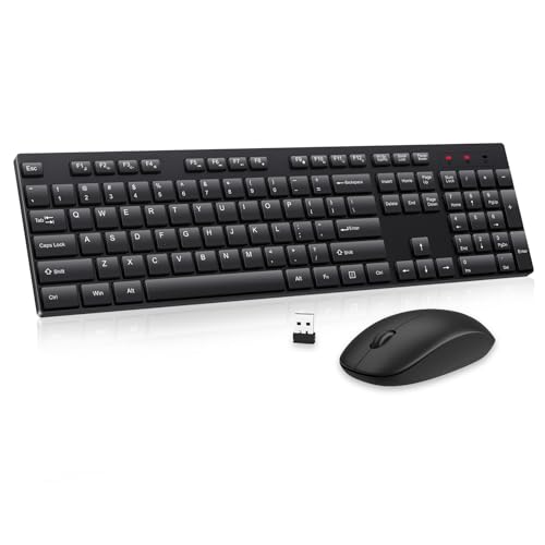 Wireless Keyboard and Mouse Combo, EDJO Silent Full Size Cordless USB Keyboard Mouse, 2.4GHz Lag-Free, Long Battery Life, for Computer, Laptop, PC, Chromebook, Windows (Black, 1 Pack) - color: Black, size: 1 Pack