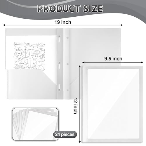 Teling 24pcs Heavy Duty Plastic Folders with Front Clear Pocket, 3 Prongs and 2 Pockets, Fit Letter-Size Paper Folders with Card Slot, for School Office Supplies Back to School Gifts (White) - color: White