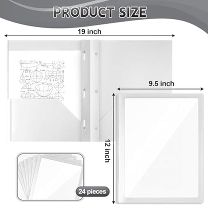 Teling 24pcs Heavy Duty Plastic Folders with Clear Front Pocket and Card Slot, 3 Prongs and 2 Pockets, Letter-Size, Reports Document Presentations Office Supplies, Back to School Gifts (White) - color: White