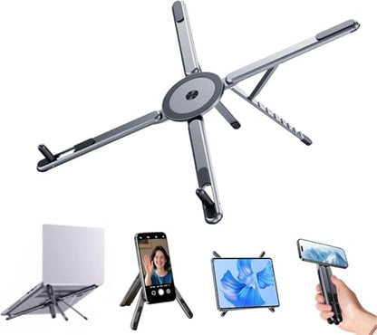 Portable Laptop Stand for Desk, Foldable Adjustable Computer Riser with Magnetic Phone Holder, Aluminum Laptop Stand Tablet Stand Mobile Phone Holder (Navy Blue) - color: Navy blue