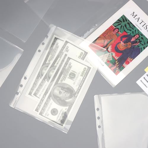 NatSumeBasics 12 A5 Binder Pocket Dividers with Tabs Zipless 5" x 8" Clear Cash Stuffing Envelopes Planner Inserts for 6 Ring Budgeting Accessories (12 A5)