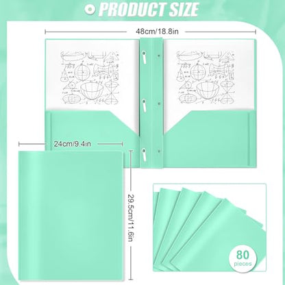 Yeaqee 80 Pcs Plastic Folders with Pockets and Prongs Plastic Folder 2 Pockets 3 Prongs with Business Card Slot Back to School Folders for Students, Teachers, Office Workers (Light Green) - color: Light Green