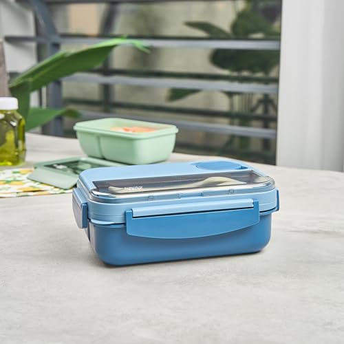 Restaurantware Bento Box 10 Count 44 Ounce Plastic Lunch Box With Cutlery, Leakproof Microwave-Safe Meal Prep Container Reusable Versatile Blue for Travel - size: 10 Count, style: 44 oz - Blue