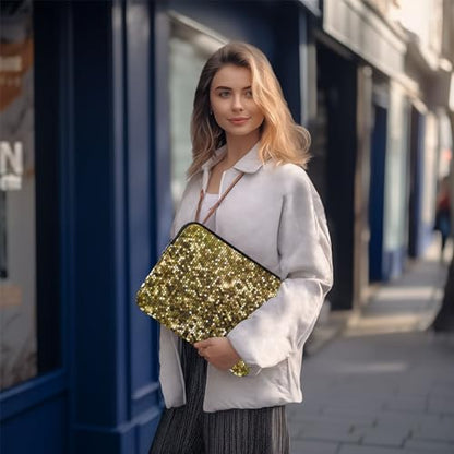 Laptop Sleeve Gold Glitter Computer Carrying Case Notebook Briefcase Tablet Puffy Cover Durable Waterproof PC Bag for 13.3-14" Pro Air Max - color: Multi-006
