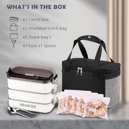 Bento Box Adult Lunch Box (74 Oz Large Capacity), Reusable, Leak-Proof, Including Lunch Bag, Fork And Spoon, 3 Dividers, Suitable For Work, Picnic, Dishwasher And Microwave Safe.(White) - color: White