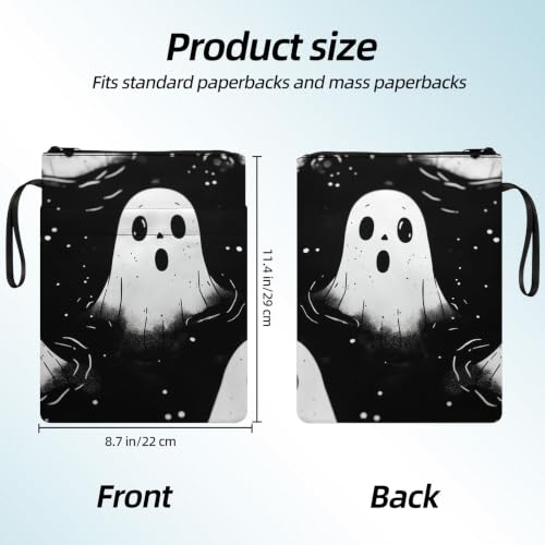 Padded Book Sleeve with Zipper & Front Pocket, Fabric Book Cover | Gothic Black White Ghost11.4"x8.7" Washable Canvas Pouch for Hardcovers, Tablets & Reading Accessories - color: Gothic Black White Ghost