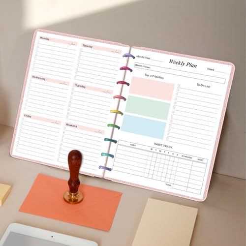 9 Disc Weekly Planner Undated Refills - Classic Size 53 Sheets/106 Pages Colorful Weekly Planner for Happy Planners Insert, 100 gsm White Paper, Lasts 1 Year, Undated, 7" x 9.25" - size: 1-Pack, style: 9-Disc/Classic Size