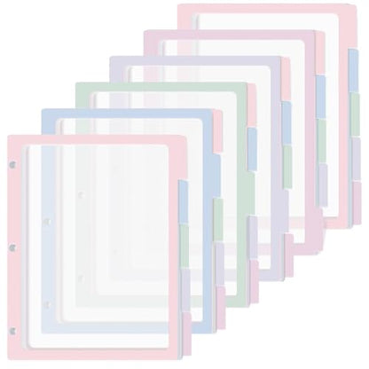 30PCS/6 Set 3 Ring Binder Dividers with 5 Tabs Color Page Dividers for 3 Ring Binder with Tabs 11.5×8.5inch Clear Folder Divider 3 Ring File Dividers Tabbed Index Dividers for School Office (Pastel) - color: Pastel
