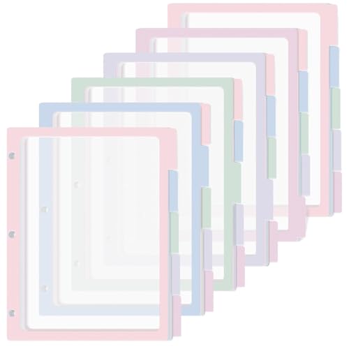 30PCS/6 Set 3 Ring Binder Dividers with 5 Tabs Color Page Dividers for 3 Ring Binder with Tabs 11.5×8.5inch Clear Folder Divider 3 Ring File Dividers Tabbed Index Dividers for School Office (Pastel) - color: Pastel
