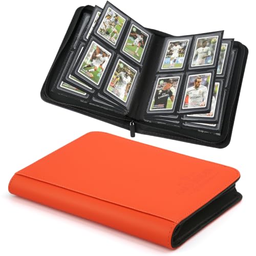 Toploader Binder, 4 Pocket Trading Card Binder Holds 128 Top Loaders, Premium Zipper Card Storage Case with Double-Sided Pockets for 3x4'' Toploaders, TCG, MTG, Sports Cards.(Hermes Orange) - color: Hermes Orange, size: 4 Pocket 128 Toploader