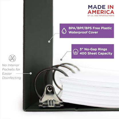 Carstens 3-Inch Heavy Duty 3-Ring Binder - Side Opening, Charcoal Gray, Durable Plastic, Precision No-Gap Rings, Waterproof Cover, No Pockets, Holds 400 Letter Sheets, BPA-Free, Made in USA (1739-3R) - color: Charcoal Gray, size: Case of 14
