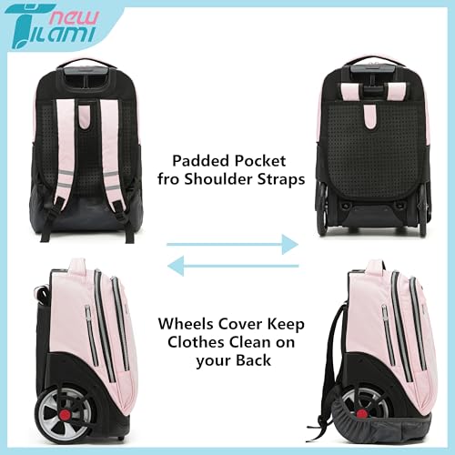 NEW TILAMI 19 Inch Rolling Backpack with Lunch Bag for Girls Boys Wheeled Laptop Backpack Durable Carry-on Bag School Travel, Flower Fairy - color: Pink Flower Fairy