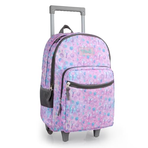 Tilami Rolling Backpack for Kids 18 Inch Double Handle Wheeled Bookbag for Boys & Girls for School & Travel,Pink shell - color: Pink Shell