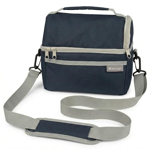 Bentology Insulated Lunch Bag Cooler Tote for Men & Women - Reusable Thermal Lunchbox with Water Bottle Sleeve, Outer Pocket & Adjustable Straps - Ideal for Office, and Work (Blue Grey) - color: Blue Grey