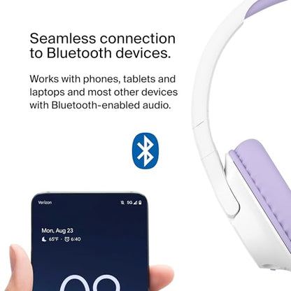 Belkin SoundForm Inspire Wireless Over-Ear Headset for Kids, Online Learning & Travel w/Built-in Microphone, 85dB Safe Volume Limit, 35H Battery - Compatible w/iPhone, iPad, Galaxy & More - Lavender - color: Lavender, style: Wireless