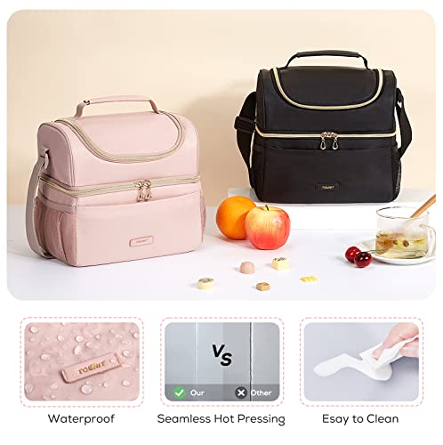 TOURIT Insulated Lunch Bag with Dual Compartment, Leakproof Cooler Tote for Work Office Picnic, Thermal Food Container Pink - color: 02-Pink