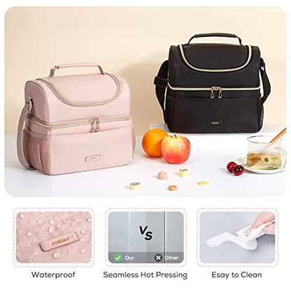 TOURIT Insulated Lunch Bag with Dual Compartment, Leakproof Cooler Tote for Work Office Picnic, Thermal Food Container Pink - color: 02-Pink