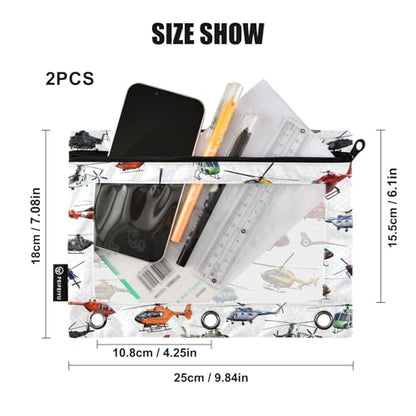 Helicopter Pencil Pouch for 3 Ring Binder, Binder Pencil Pouches with Clear Window Zipper Pencil Case for Office College Supplies, 2PCS (B0302) - color: B0302