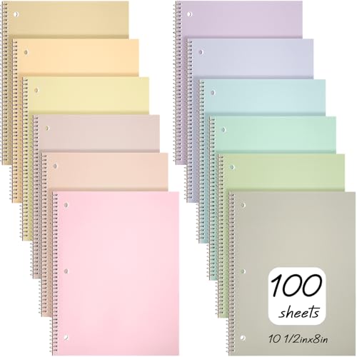 Teling 12 Pcs 1 Subject Spiral Notebook for Work College Ruled 8 x 10 1/2 Inch Spiral Journal Notebook 3 Hole Punched Paper Easy Tear Line 100 Sheets Office Study Supplies (Macron Color) - color: Macron Color