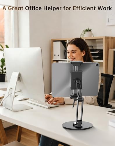 Portable Monitor Stand Desk Holder- Large Clamp Support up to 12.9 14.6 15.6 18.5 inch 360° Rotating Base Swivel for iPad Pro/Mini/Air/Surface Strong Bearing Weight Over 5.5lbs (Up to 17.3'') - size: Up to 17.3''