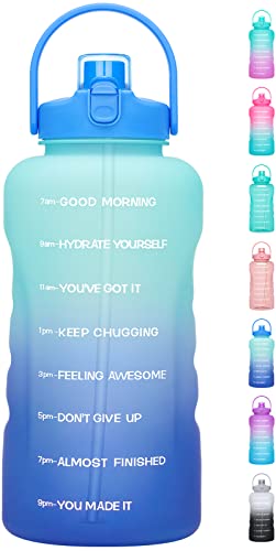 HydroPal 1 Gallon Water Bottles with Straw, 128 oz Water Bottle BPA Free Innovative 2-IN-1 Lid Gym Bottle with Times to Drink Motivational, Large for Sports Fitness Camping Water Jug （13.8X5.5 inch） - color: Sky Mirror