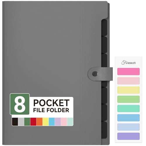 Forvencer Expanding File Folder with 8 Pocket, Letter Size Accordion File Organizer, Portable Folders for Documents, Cute Paper Organizer, Filling Products for School Office Supplies, A4 Size, Gray - color: Gray