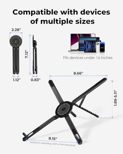 Viozon Portable Laptop Stand for Desk, Foldable Adjustable Computer Riser with Magnetic Phone Holder, Aluminum Laptop Stand for 10–16” Laptops & 4–13” Phones/Tablets (Black) - color: Black