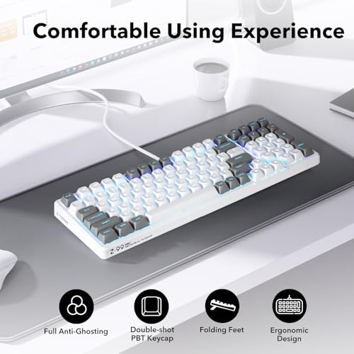 HUO JI Z-99 Wired Mechanical Keyboard, Creamy Sound, Hot Swappable Pre-lubed Linear Switches, Gasket Structure with Sound Dampening Foam, RGB Backlit, 99 Keys Custom Gaming Keyboard for PC/Mac,Gray - color: White Gray