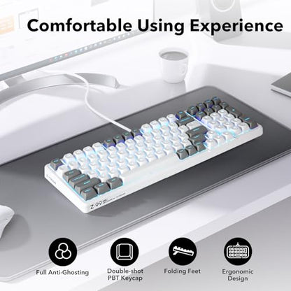 HUO JI Z-99 Wired Mechanical Keyboard, Creamy Sound, Hot Swappable Pre-lubed Linear Switches, Gasket Structure with Sound Dampening Foam, RGB Backlit, 99 Keys Custom Gaming Keyboard for PC/Mac,Gray - color: White Gray