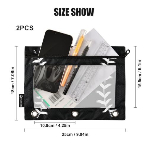 Gredecor 3 Ring Binder Pencil Pouch, Ball Softball Basebal Laces (6) Zippered Pen Case Pouches with Clear Window, 2 Pack Stylish Office & School Supplie - color: Ball Softball Basebal Laces (6)