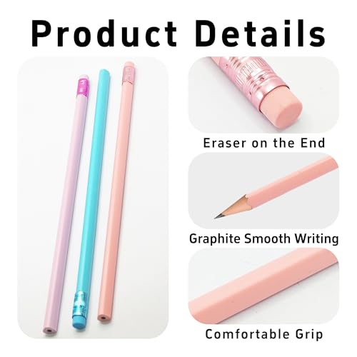 24Pcs HB Graphite Triangular Grip Wood Pencils with Eraser for School, Drawing and Sketching, and Office Use(Pink) - color: Pink