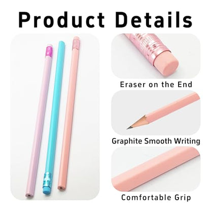 24Pcs HB Graphite Triangular Grip Wood Pencils with Eraser for School, Drawing and Sketching, and Office Use(Pink) - color: Pink
